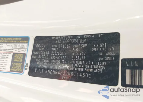 2022 Kia Carnival Mpv Lx Seat Package from USA, damaged, VIN KNDNB4H36N6114501